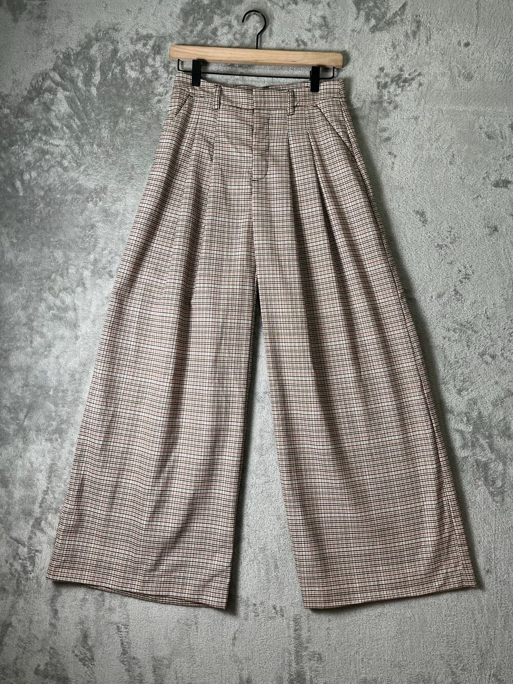 Maeve Anthropologie Avery Pleated Wide Leg Plaid Trousers Pants Size 0 Preppy